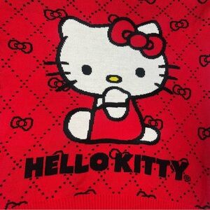 Sanrio Hello Kitty Red Sweater Cotton Blend Crew Neck Size S Black Bows Y2K